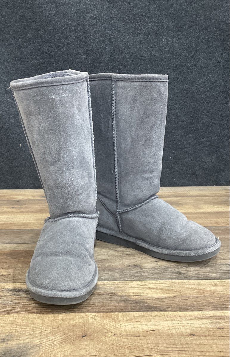 Bearpaw Tall Suede Sheepskin Blend Boots Grey Women's Size 7