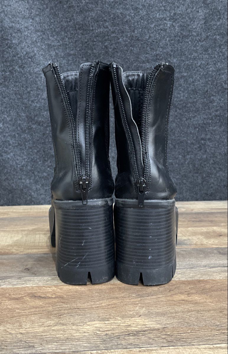 Black Faux Leather Platform Block Heel Lug Sole Ankle Boots Women's Size 6.5