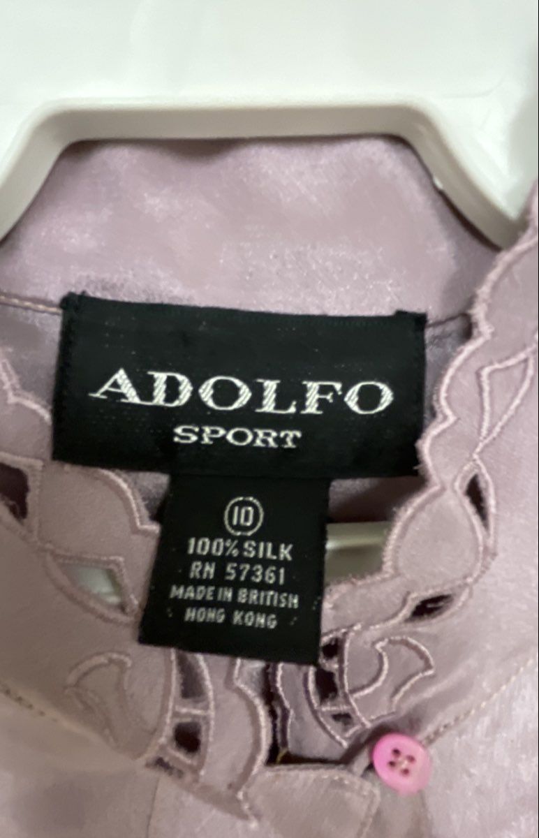 Adolfo Sport Women's Vintage 90s Lavender Silk Embroidered Blouse Sz 10