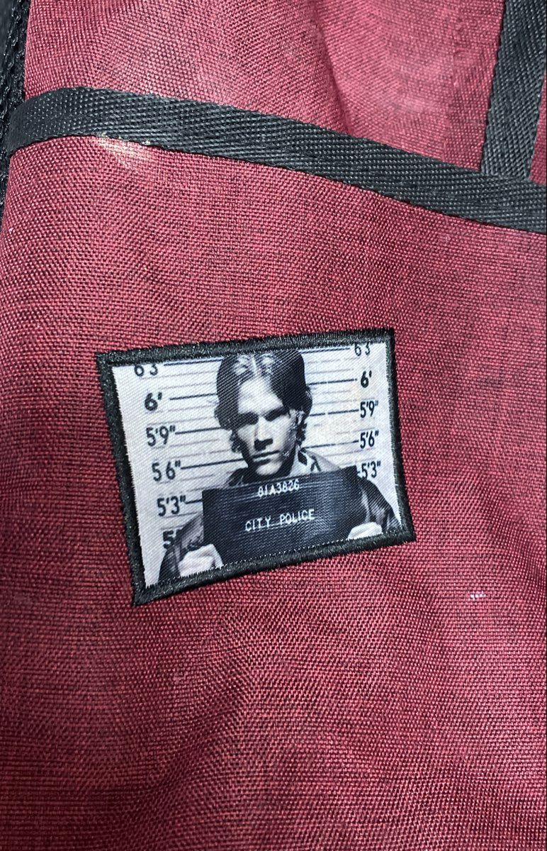 Supernatural TV Show Maroon Backpack Winchester Brothers Mugshot Patches