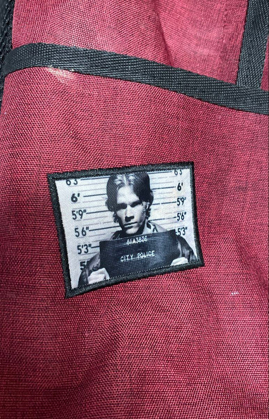 Supernatural TV Show Maroon Backpack Winchester Brothers Mugshot Patches