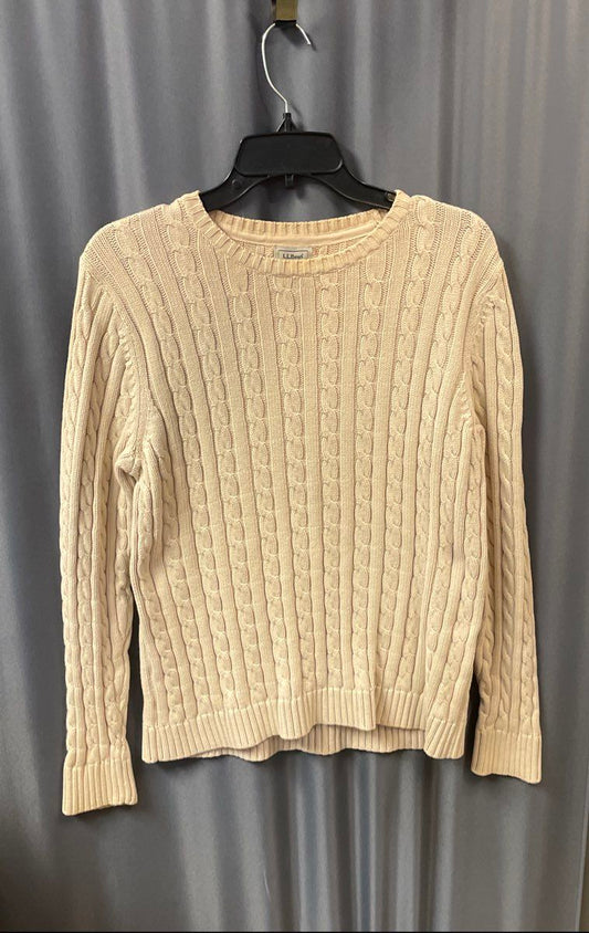 L.L. Bean Women's Beige Double L Cotton Cable Knit Crewneck Sweater Sz L