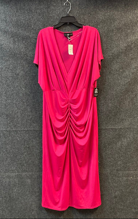 Ashley Stewart Women's Pink Ruby Wine V-Neck Ruched Maxi Dress Sz 22/24 NWT