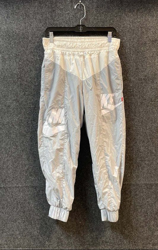 Nike Women's Grey White Colorblock Oversized Logo Mesh Lined Track Pants Sz M