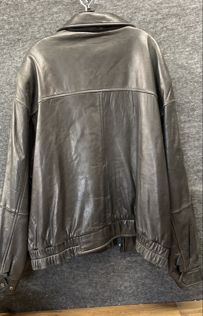 Marc New York Men's Black Leather Bomber Jacket Vintage 90s Full Zip Coat