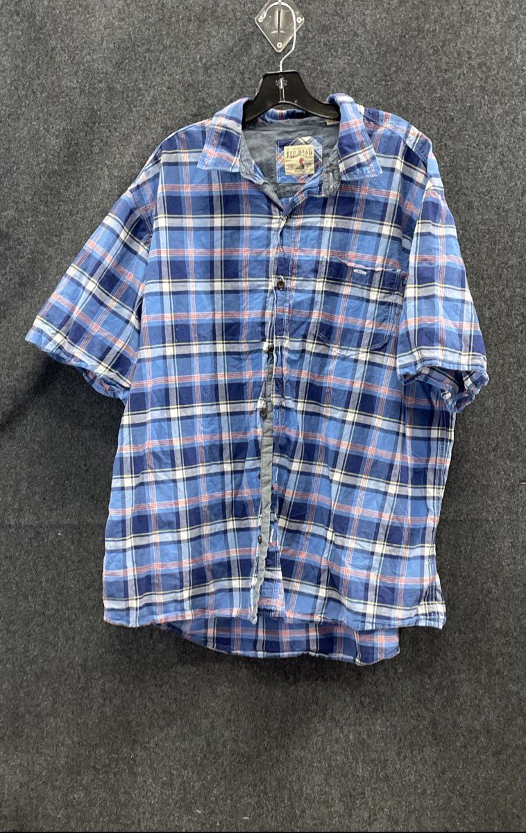 Red Head Men's Blue Plaid Cotton Short Sleeve Button Up Shirt Size 2XL