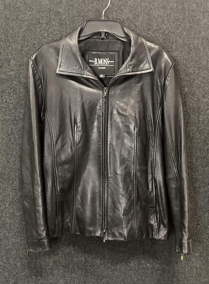 B. Moss Clothing Company Women's Black Leather Full Zip Jacket Vintage Y2K Sz L