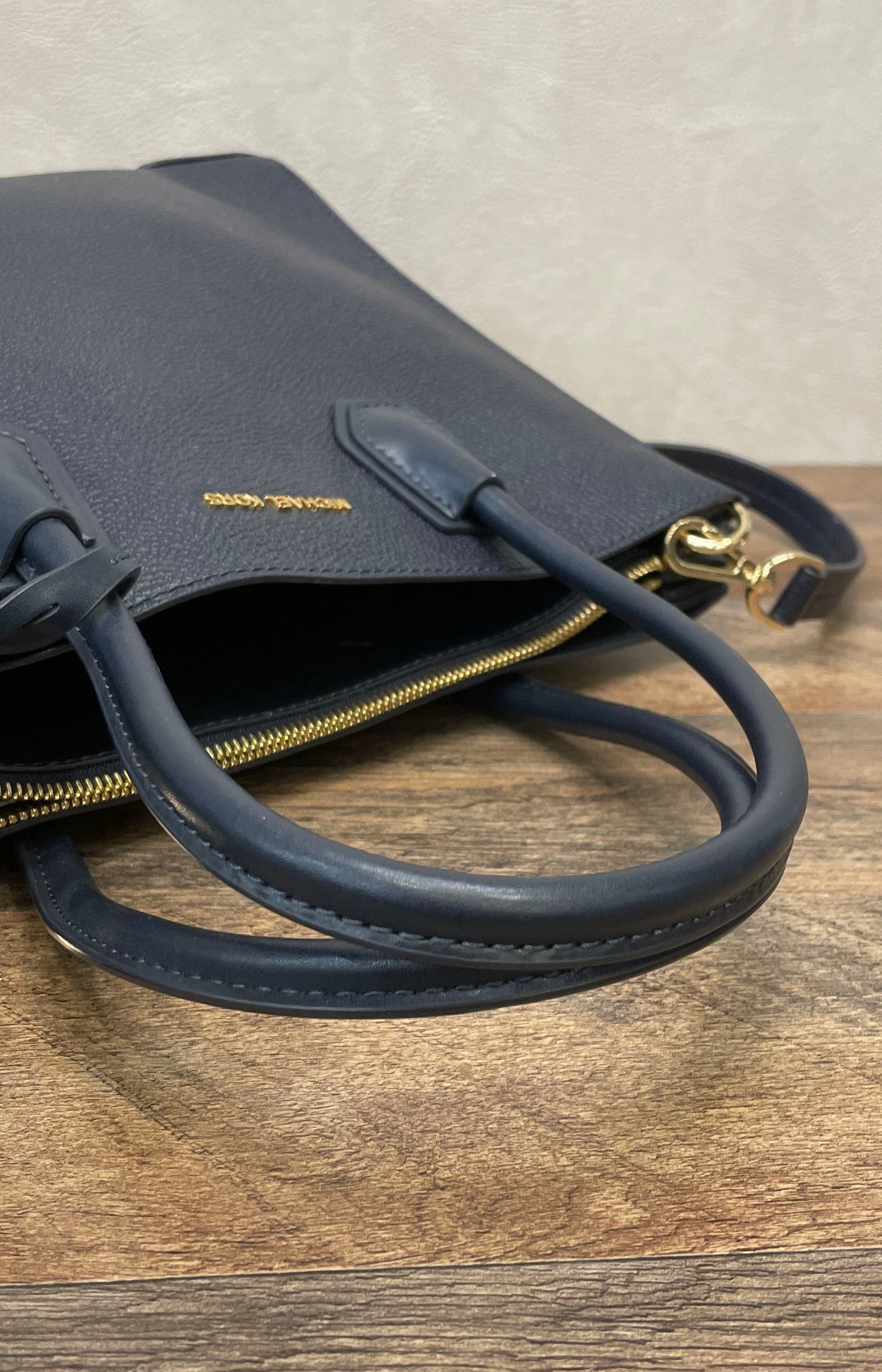 Michael Kors Navy Blue Mercer Large Satchel Bag Pebbled Leather Gold Hardware