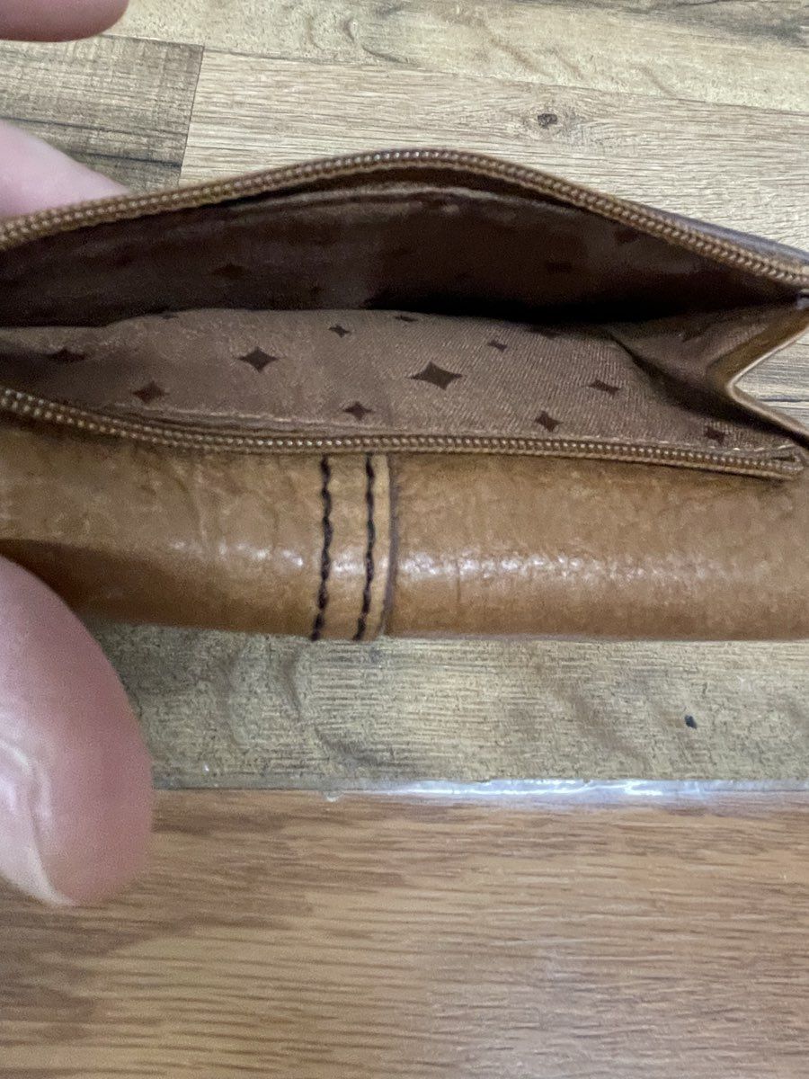 Fossil Tan Brown Leather Trifold Wallet SWL1004 Zip Coin Pouch Vintage Small