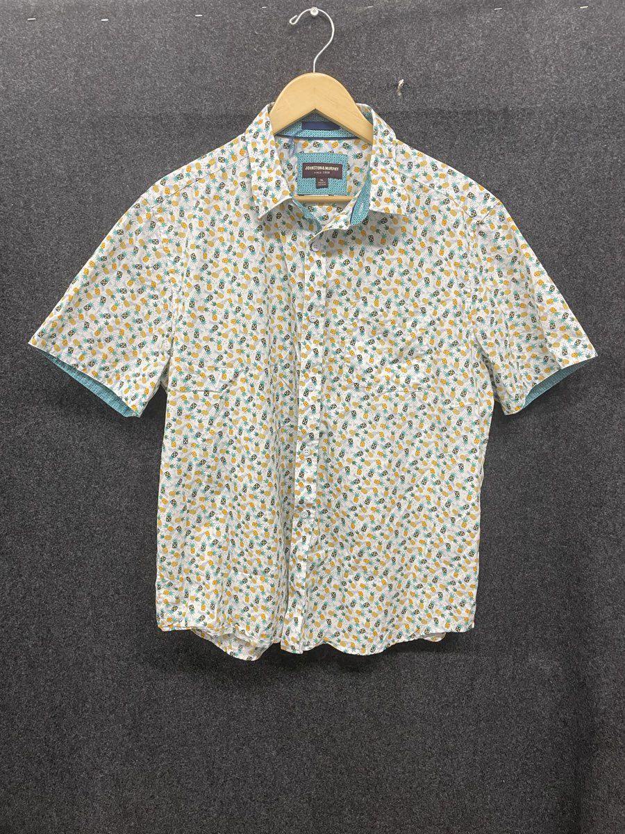 Johnston & Murphy Men's Short Sleeve Button Up White Pineapple Print Shirt Sz XL
