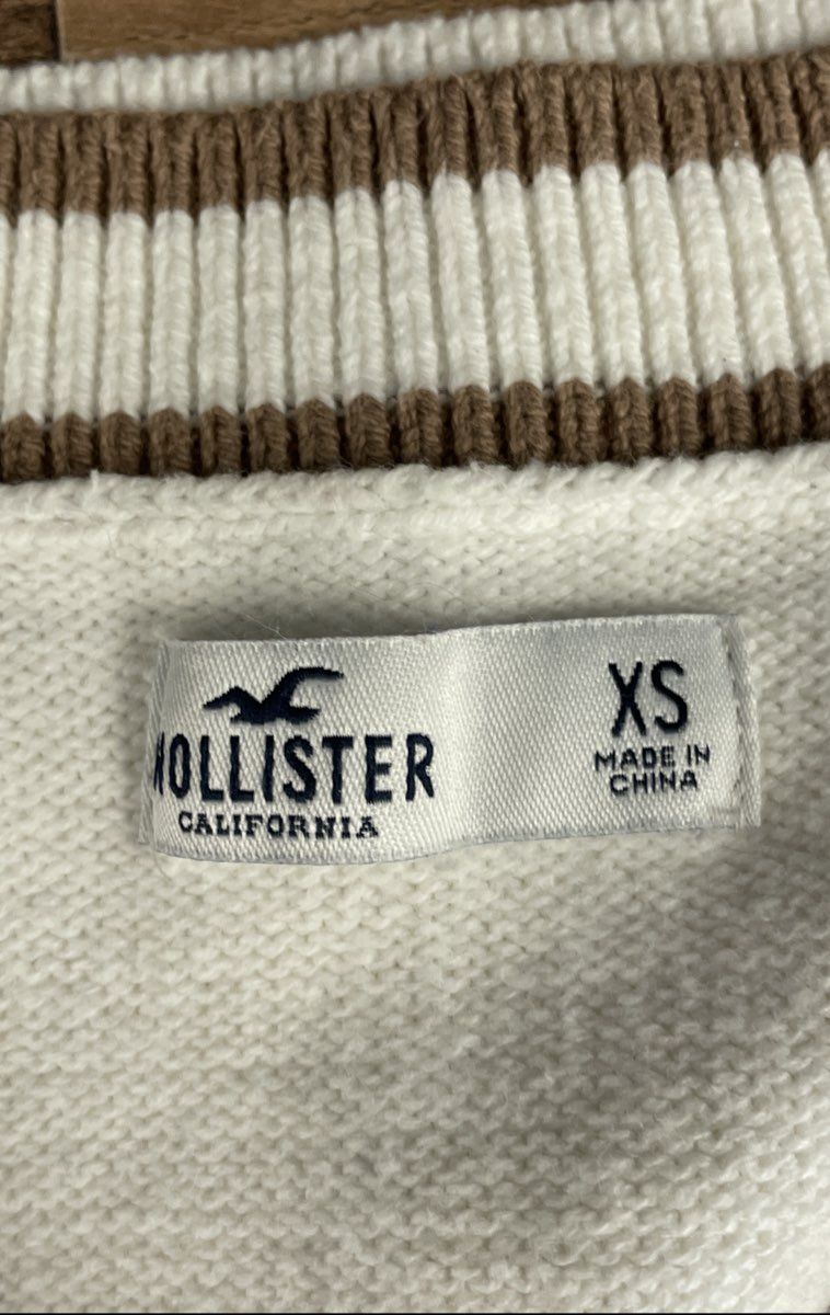Hollister Women's Cream Tan Cable Knit V-Neck Cropped Sweater Vest XS