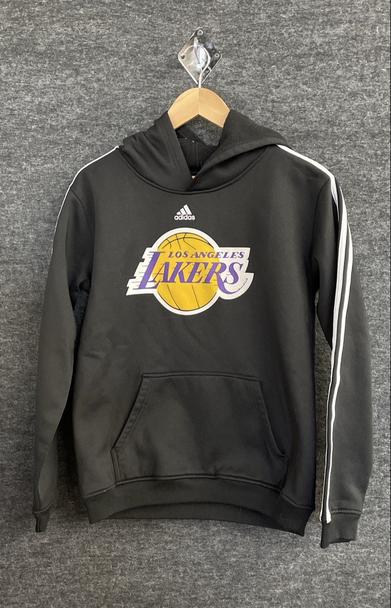 Adidas Youth Boys Los Angeles Lakers Hoodie Black 3-Stripe Pullover Size XL 18