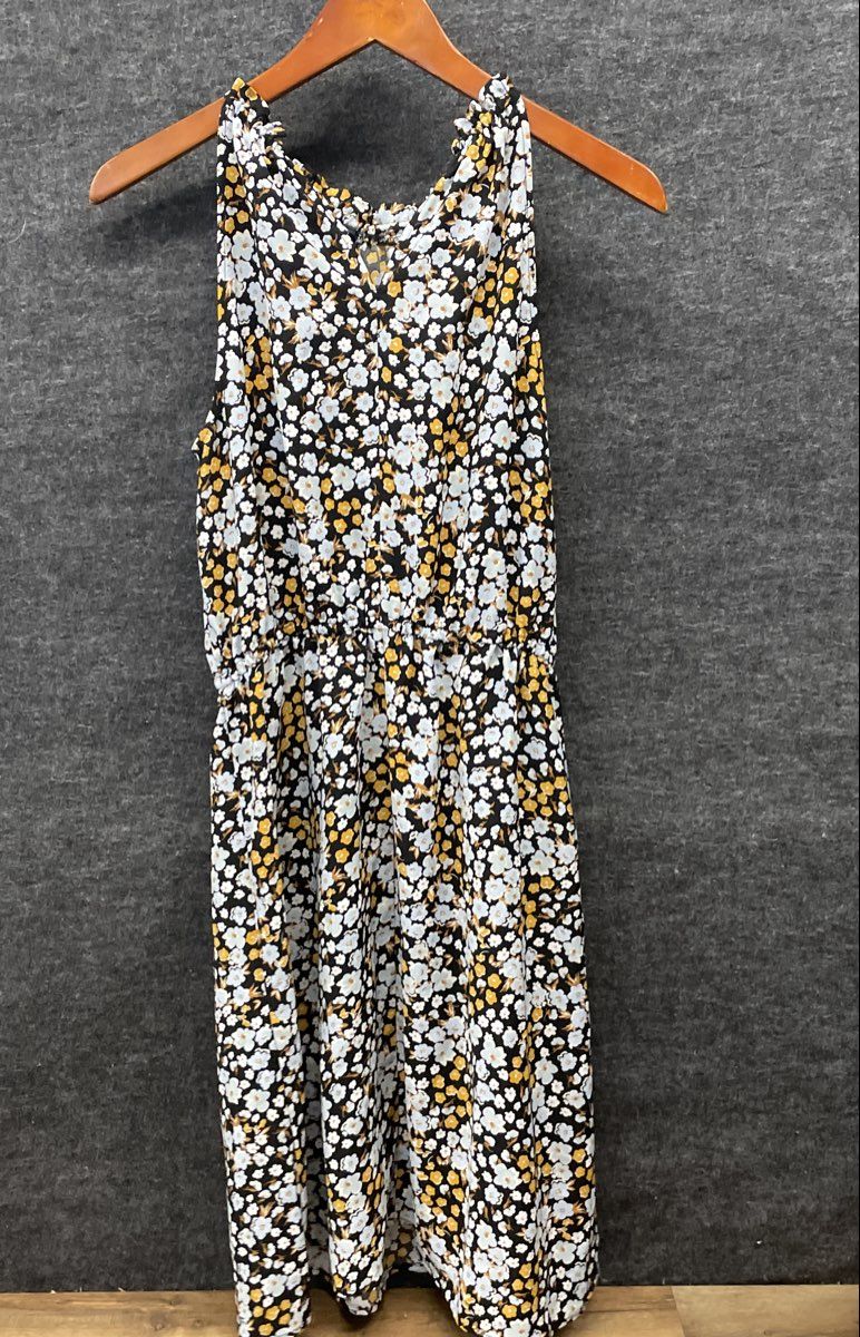 Ann Taylor Factory Women's Black Yellow Floral Sleeveless Halter Dress Sz M
