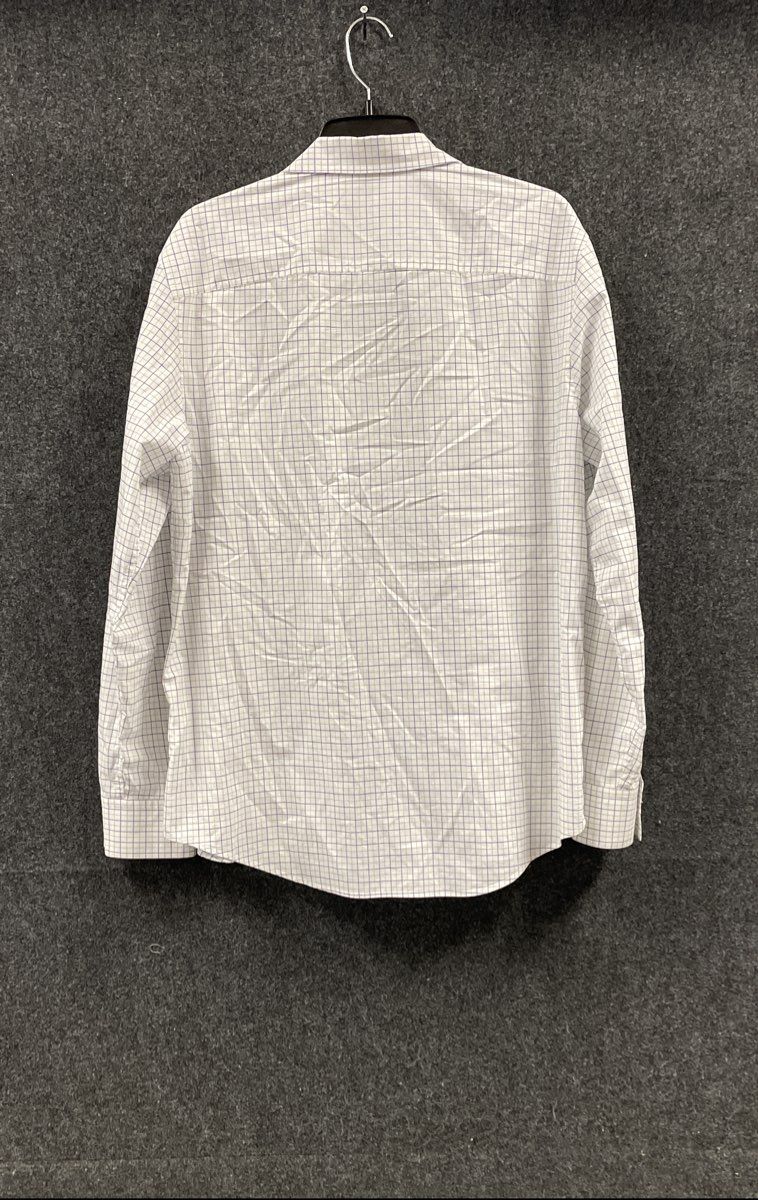 Calvin Klein Men's White Blue Grid Check Long Sleeve Button Down Shirt Sz S