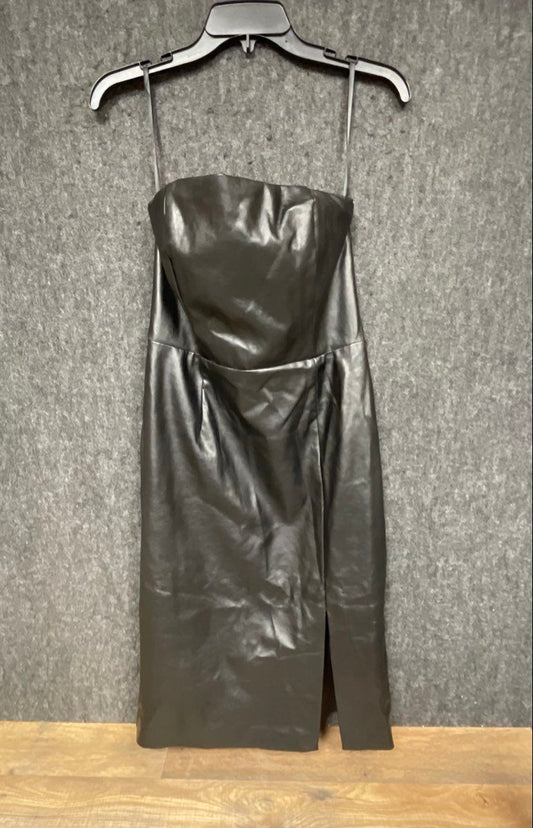 White House Black Market Women's Black Faux Leather Strapless Midi Dress Sz 6