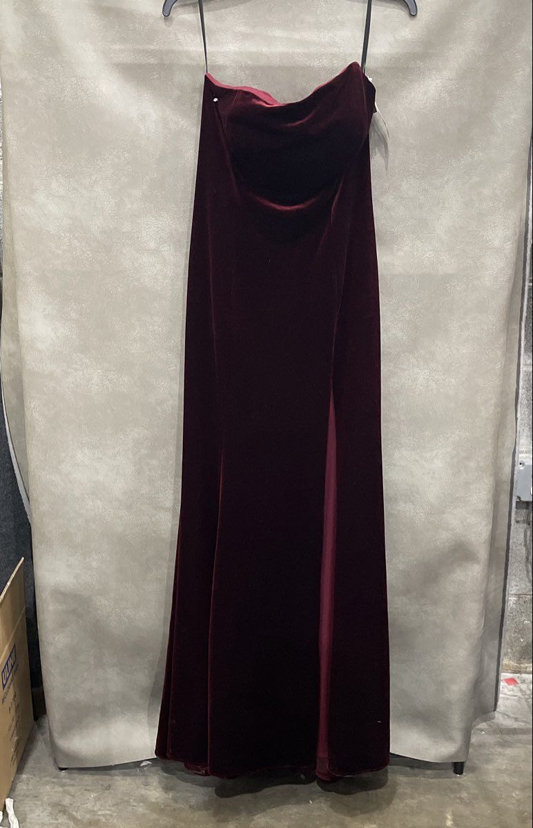 Avery G Women's Burgundy Red Strapless Velvet Gown Front Slit Dress Sz 12