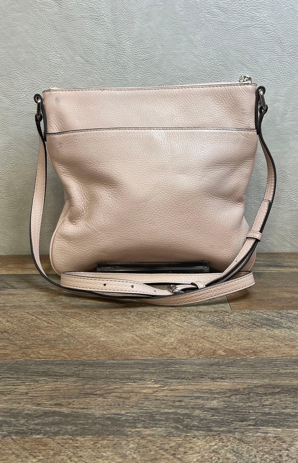 Michael Kors Blush Pink Pebbled Leather Flat Crossbody Bag Silver Hardware