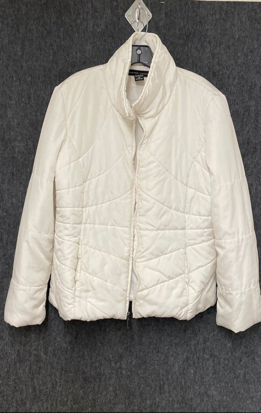 New York & Company Women's White Quilted Puffer Jacket Full Zip Sz XL