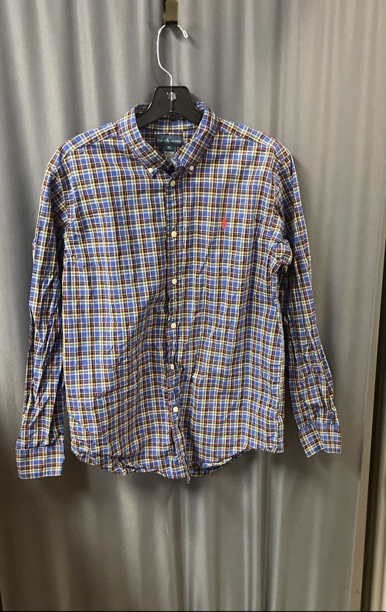 Ralph Lauren Men's Blue Yellow Plaid Long Sleeve Button Down Shirt Size XL