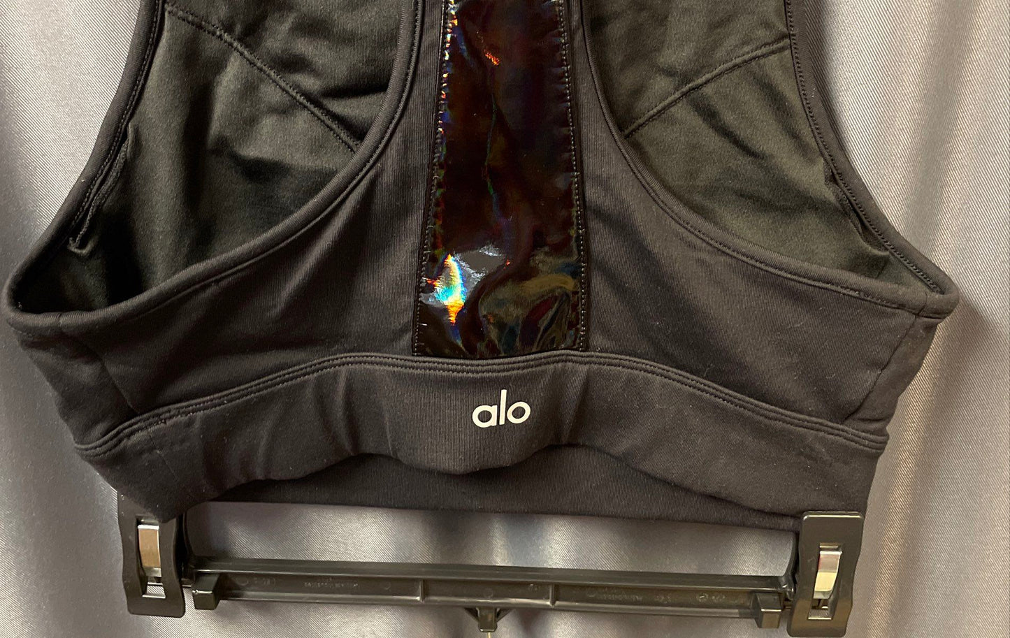 Alo Women's Moonlit Sports Bra Black Iridescent Holographic Racerback Sz S