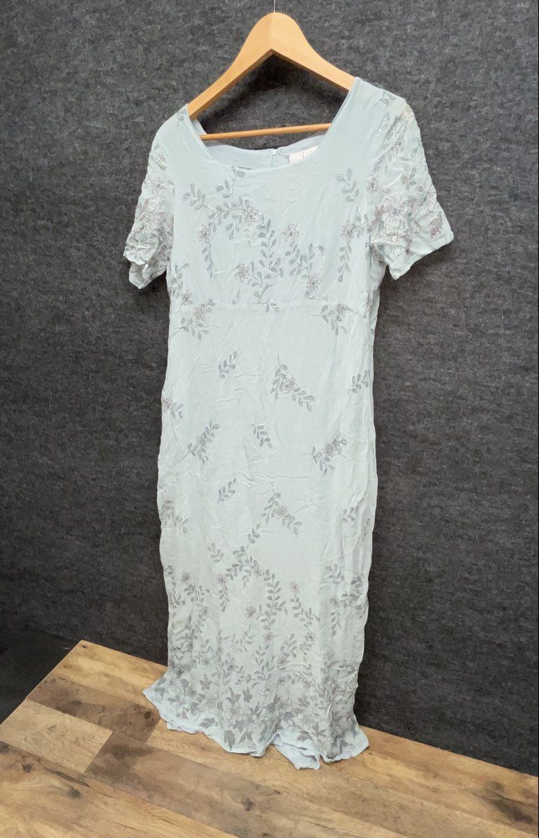 Go Silk Vintage 90s Women's Baby Blue Embroidered Floral Sequin Maxi Dress M