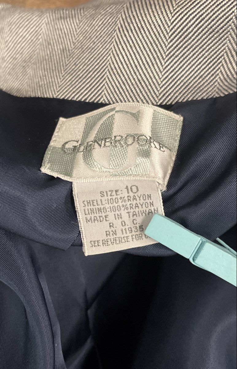 Glenbrooke Women's Blazer Gray Herringbone Vintage 90s Rayon Single Button Sz 10