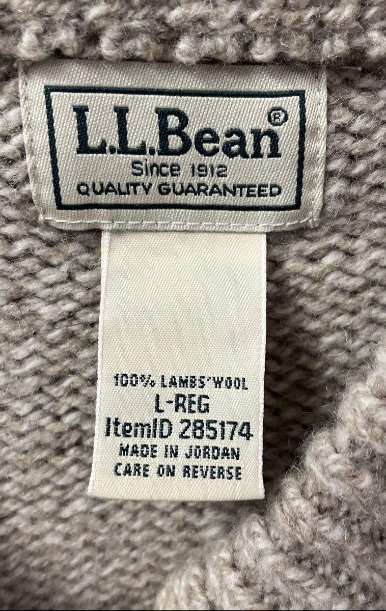 L.L. Bean Men's Beige 100% Lamb's Wool Henley Sweater Size L