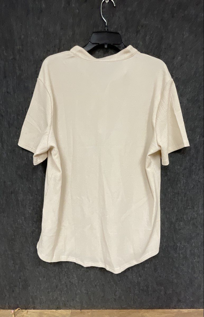 Coofandy Men's Henley Shirt Cream Short Sleeve Textured Waffle Knit Size L NWT