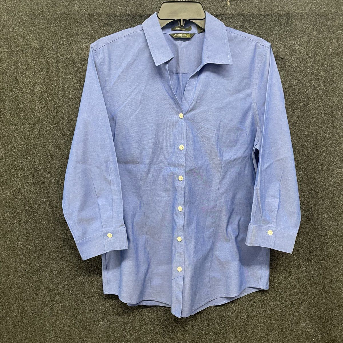 Eddie Bauer Women's Blue Button Up Shirt Stretch Wrinkle Resistant Sz L Tall