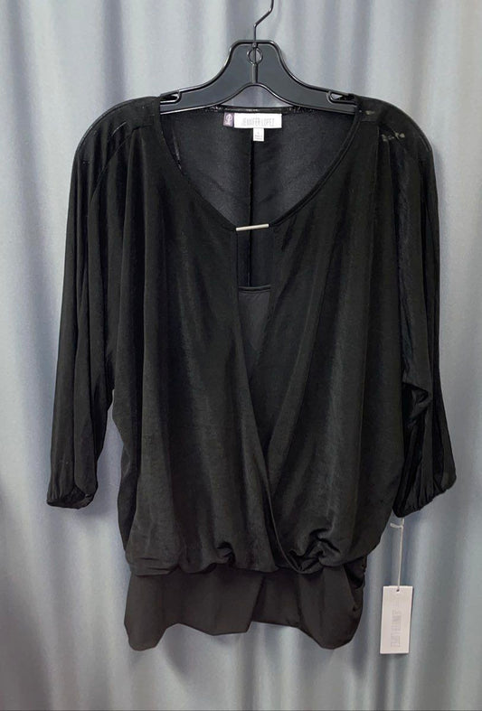 Jennifer Lopez Women's Black 3/4 Sleeve Wrap Top Metal Bar Detail Sz L NWT