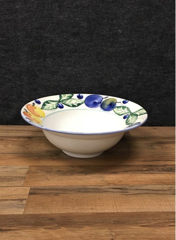 Vintage FAP Ceramiche Italian Pottery Large Serving Bowl 15" Hand Painted Fruit