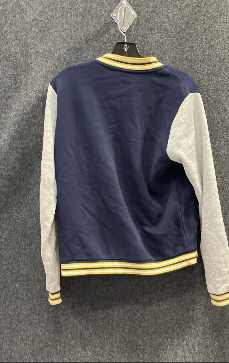 Lacoste Boys Varsity Jacket Sweater Navy Blue Gray Striped Trim Croc Logo Sz 16