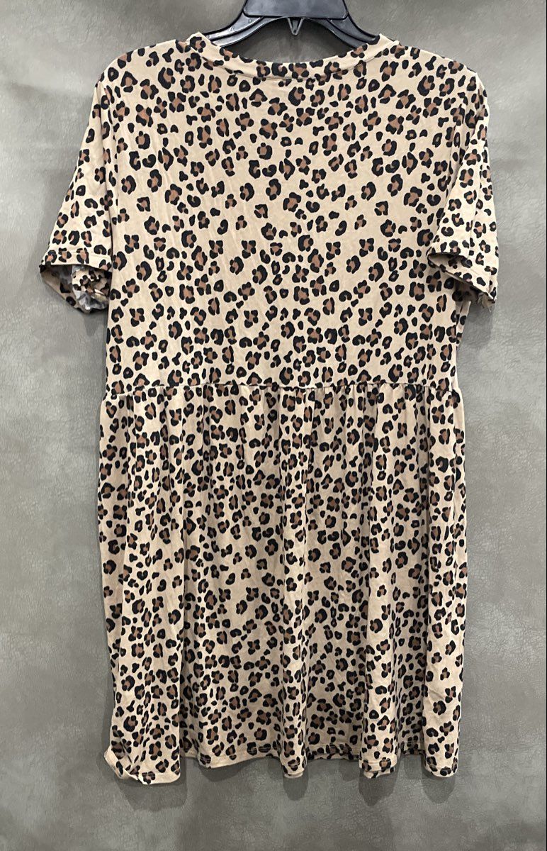 Wild Fable Women's Cheetah Leopard Print Babydoll Peplum Top Short Sleeve Sz L