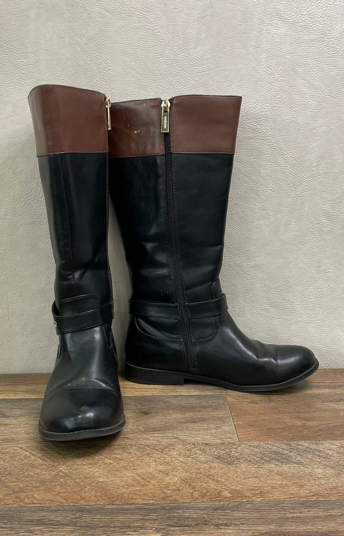 Michael Kors Emma Derby Black Brown Riding Boots Knee High Size 5