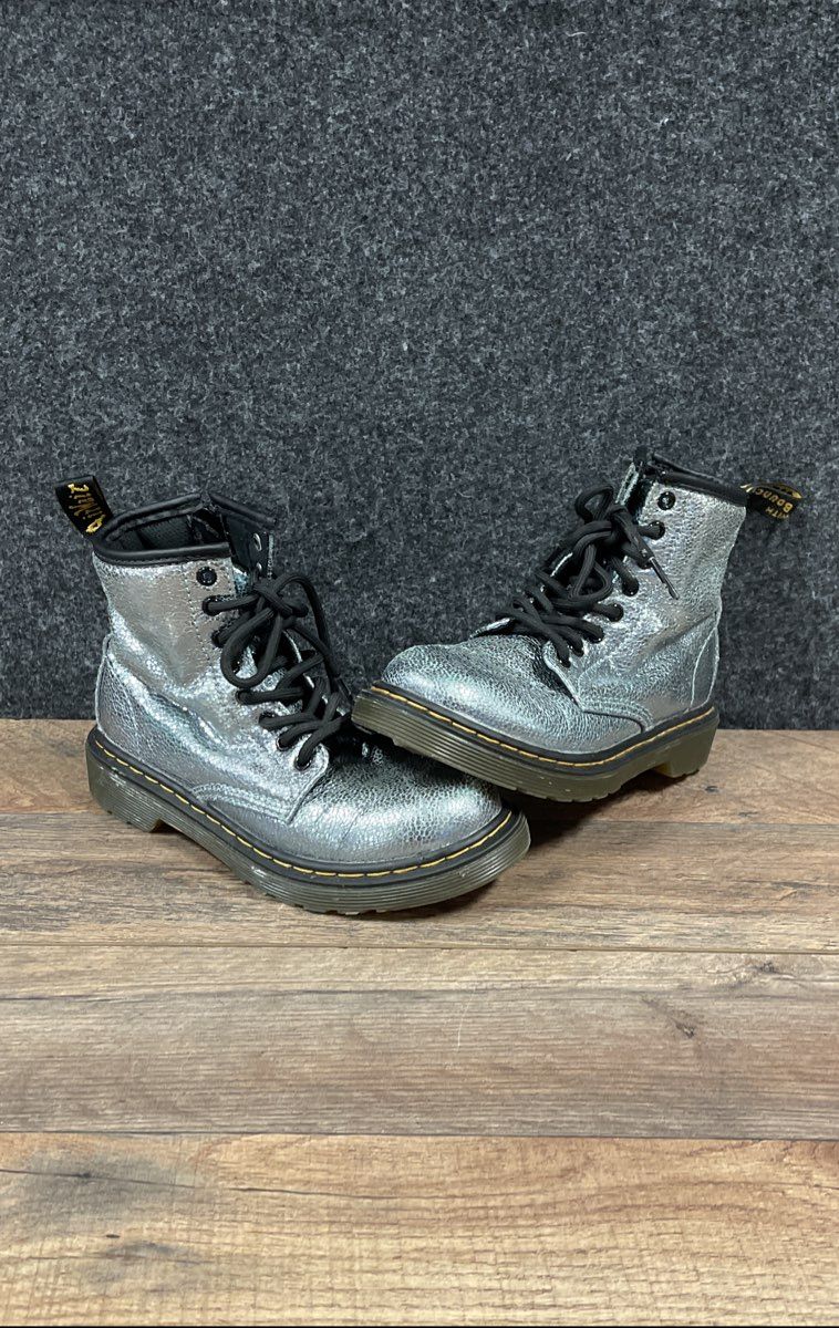 Dr Martens 1460 J Silver Metallic Lace Up Side Zip Kids Boots Size 13