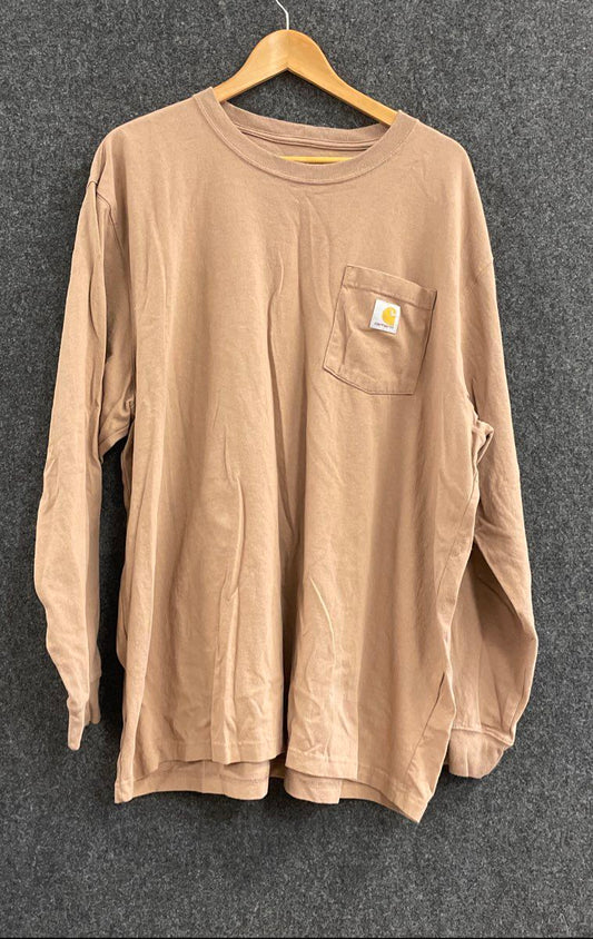 Carhartt Men's Heavyweight Long Sleeve Pocket T-Shirt Brown Loose Fit Sz XL