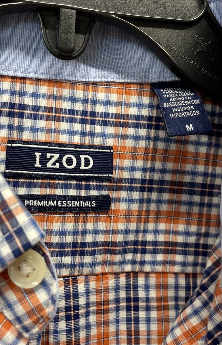 Izod Men's Long Sleeve Button Up Shirt Orange Rust Plaid Natural Stretch NWT M