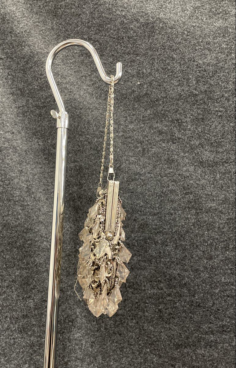 Silver Beaded Sequin Crystal Evening Bag Clutch Silver Tone Chain Strap
