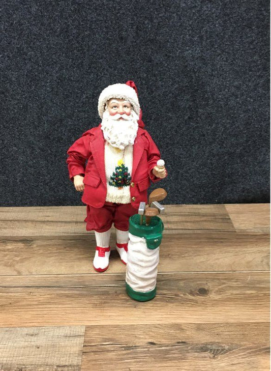 Vintage Golfing Santa Claus Figurine 12" Tall Holiday Christmas Decor Statue