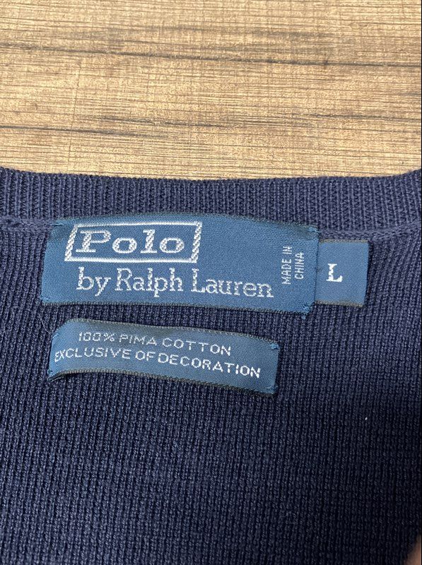 Polo Ralph Lauren Men's V-Neck Pullover Sweater Navy Blue Pima Cotton Sz L