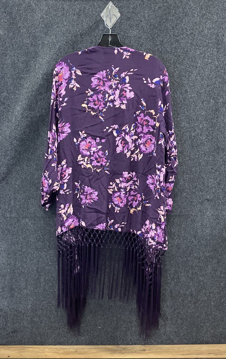 Torrid Women's Purple Floral Fringe Kimono Cardigan Layering Piece Sz 0 NWT