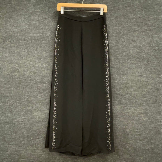 Betsy & Adam Women's Black Rhinestone Beaded Wide Leg Formal Evening Slacks