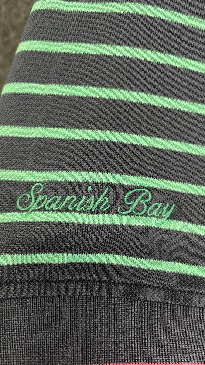 FootJoy Men's Polo Shirt Navy Blue Green Striped Spanish Bay Performance Sz L