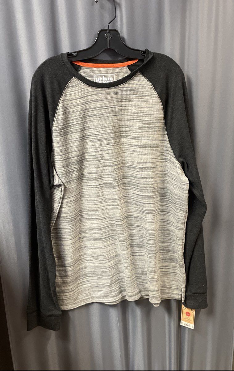 Urban Pipeline Men's Gray Black Raglan Thermal Crewneck Long Sleeve Tee XXL NWT