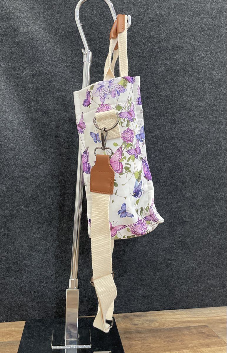 White Floral Butterfly Fabric Tote Bag Large Crossbody Shoulder Purse