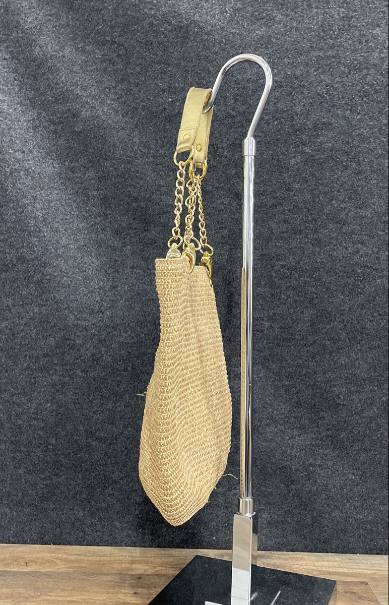 Unbranded Gold Woven Straw Tote Metallic Chain Link Shoulder Bag