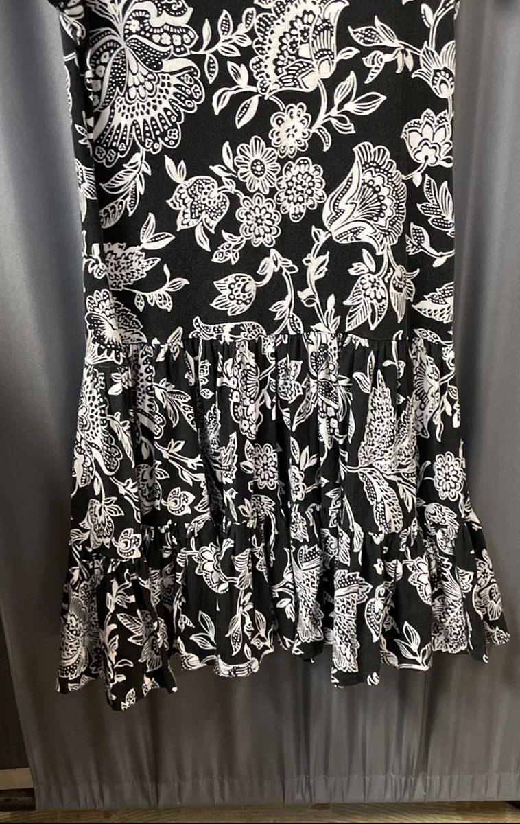 Lauren Ralph Lauren Women's Black White Floral Tiered Ruffle Cotton Dress Sz XL