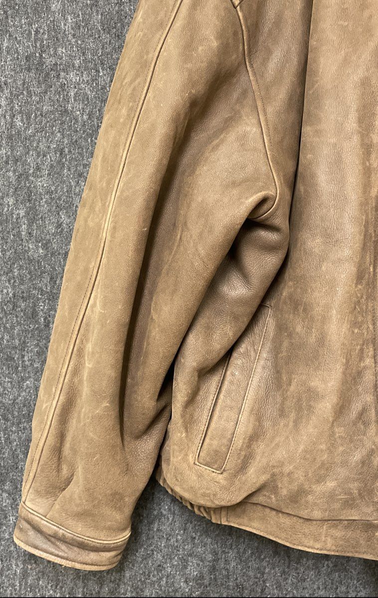Croft & Barrow Men's Brown Leather Bomber Jacket Distressed Full Zip Sz XL