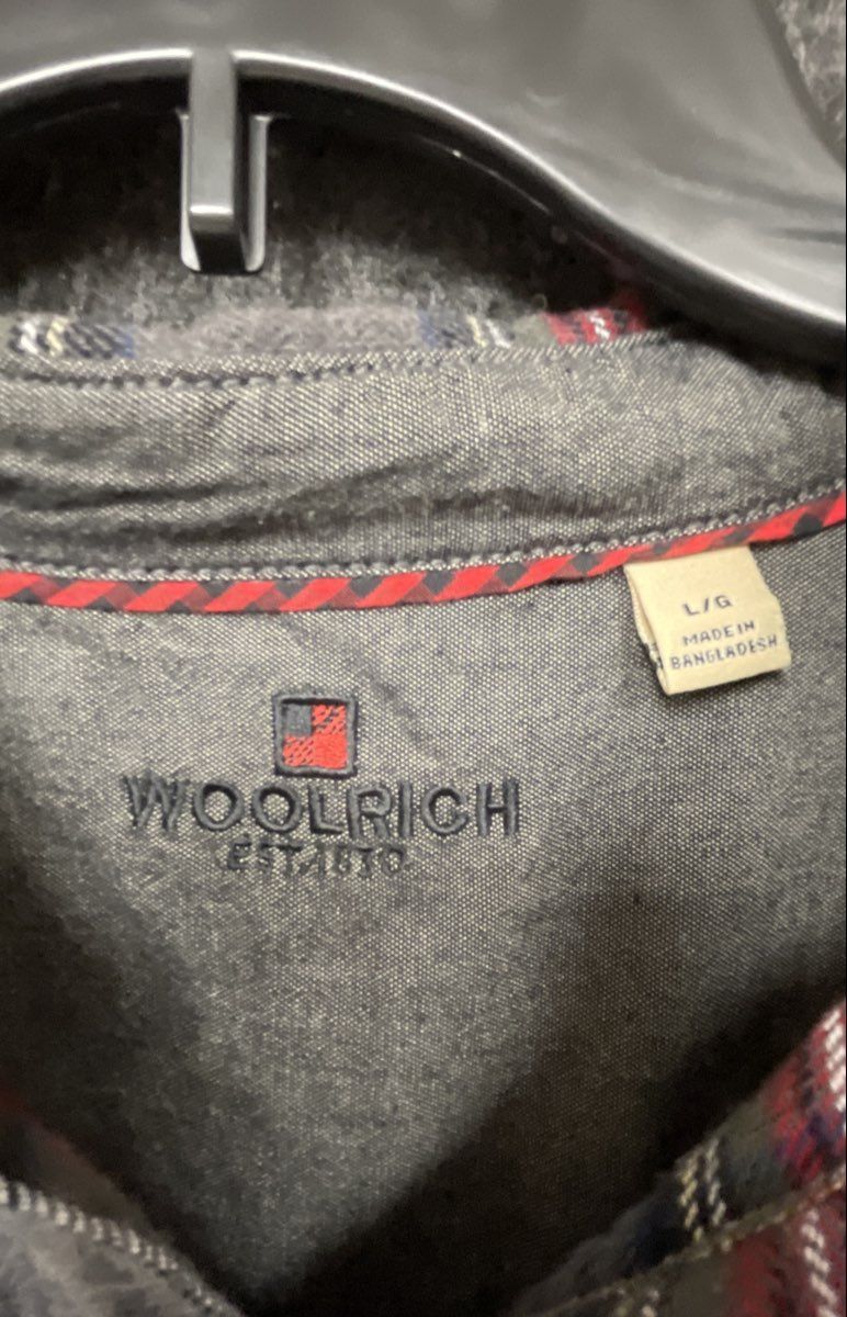Woolrich Men's Gray Red Plaid Long Sleeve Button Down Flannel Shirt Sz L