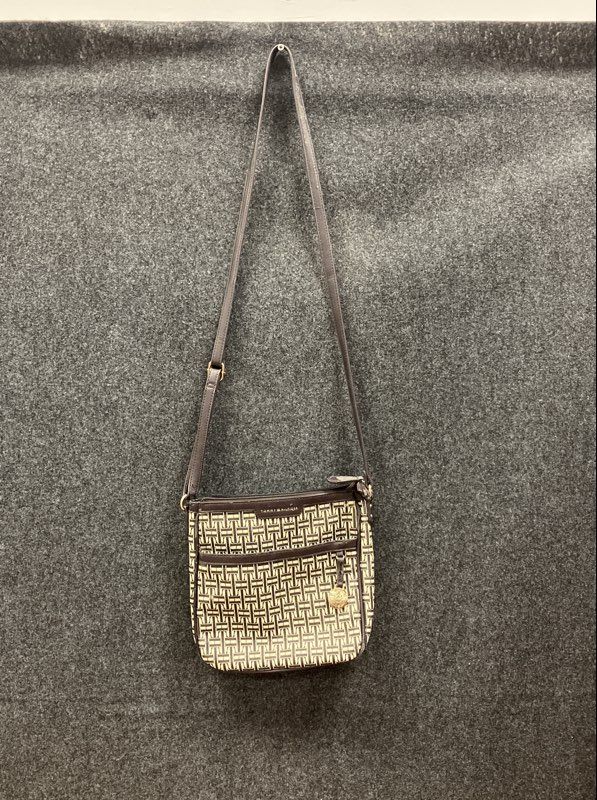 Tommy Hilfiger Brown Monogram Canvas Crossbody Bag Gold Tone Hardware